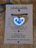 Heart pendant - blue floral on navy cord