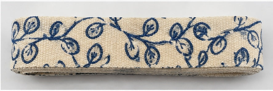 Blue Leaf Pattern Cotton Ribbon 4m
