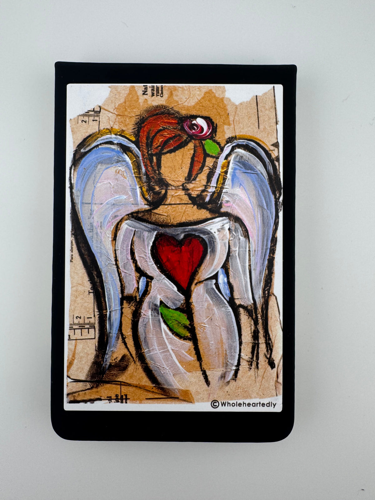 A6 hard cover Notebook - Black - Wholeheartedly - Angel holding heart