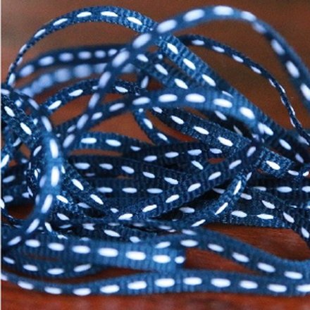 Navy Blue Petersham With White Centre Stitch
