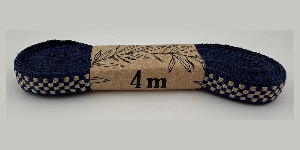 Navy Blue And Beige Checkered Ribbon