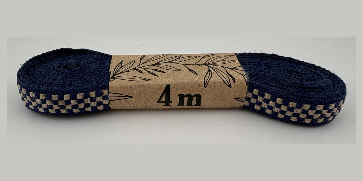 Navy Blue And Beige Checkered Ribbon