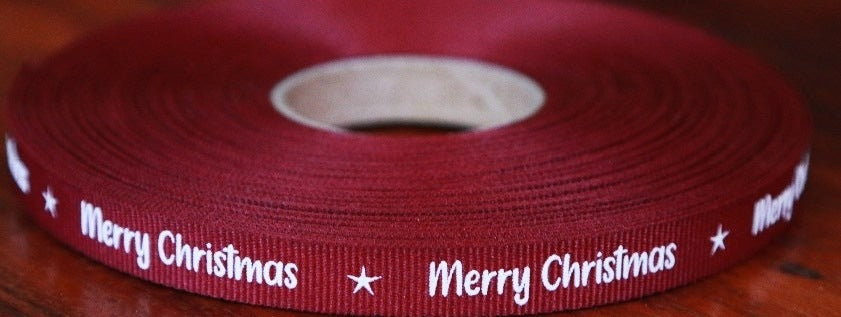 Merry Christmas - Light Cream On Maroon Red