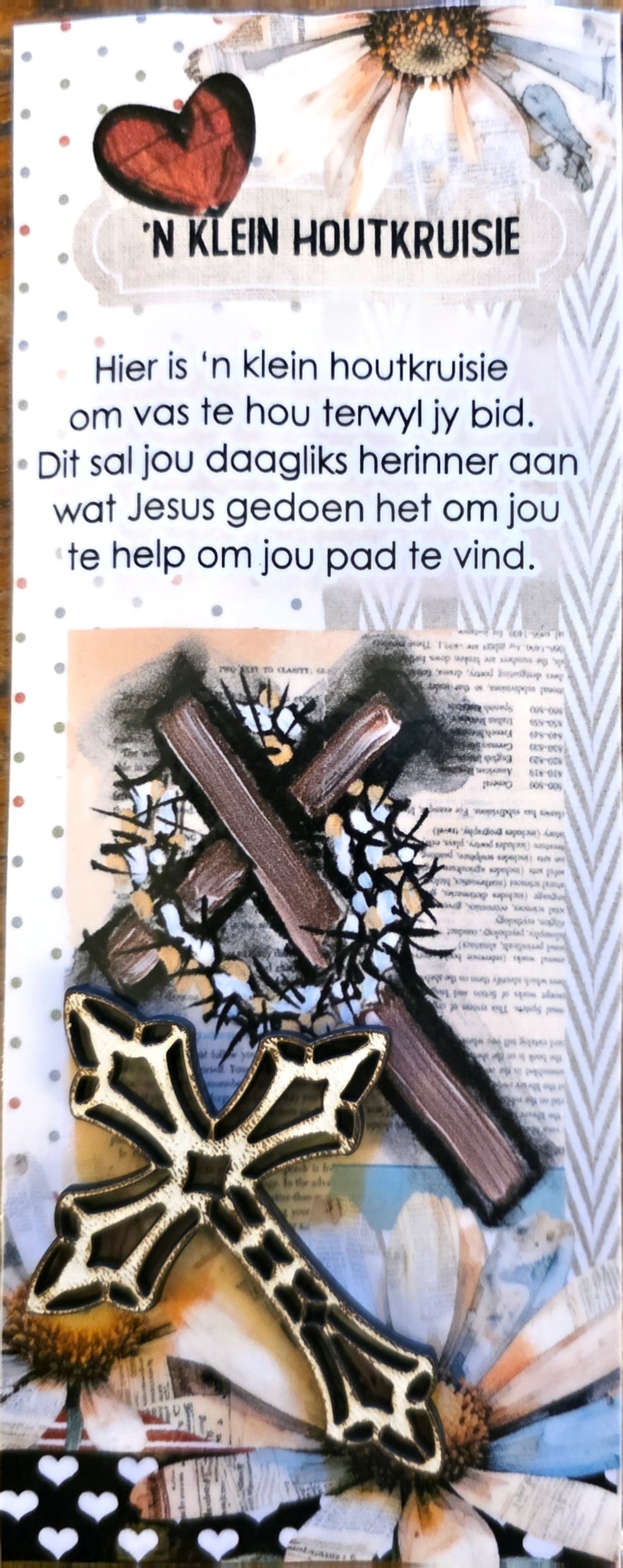 Small wooden cross card - Afrikaans