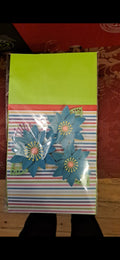 Hand Crafted paper bag lime green, turcoise flowers with tissue paper and card.
