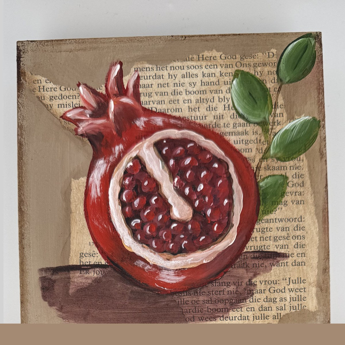 Square plaque - halved pomegranate 15 x 15 cm