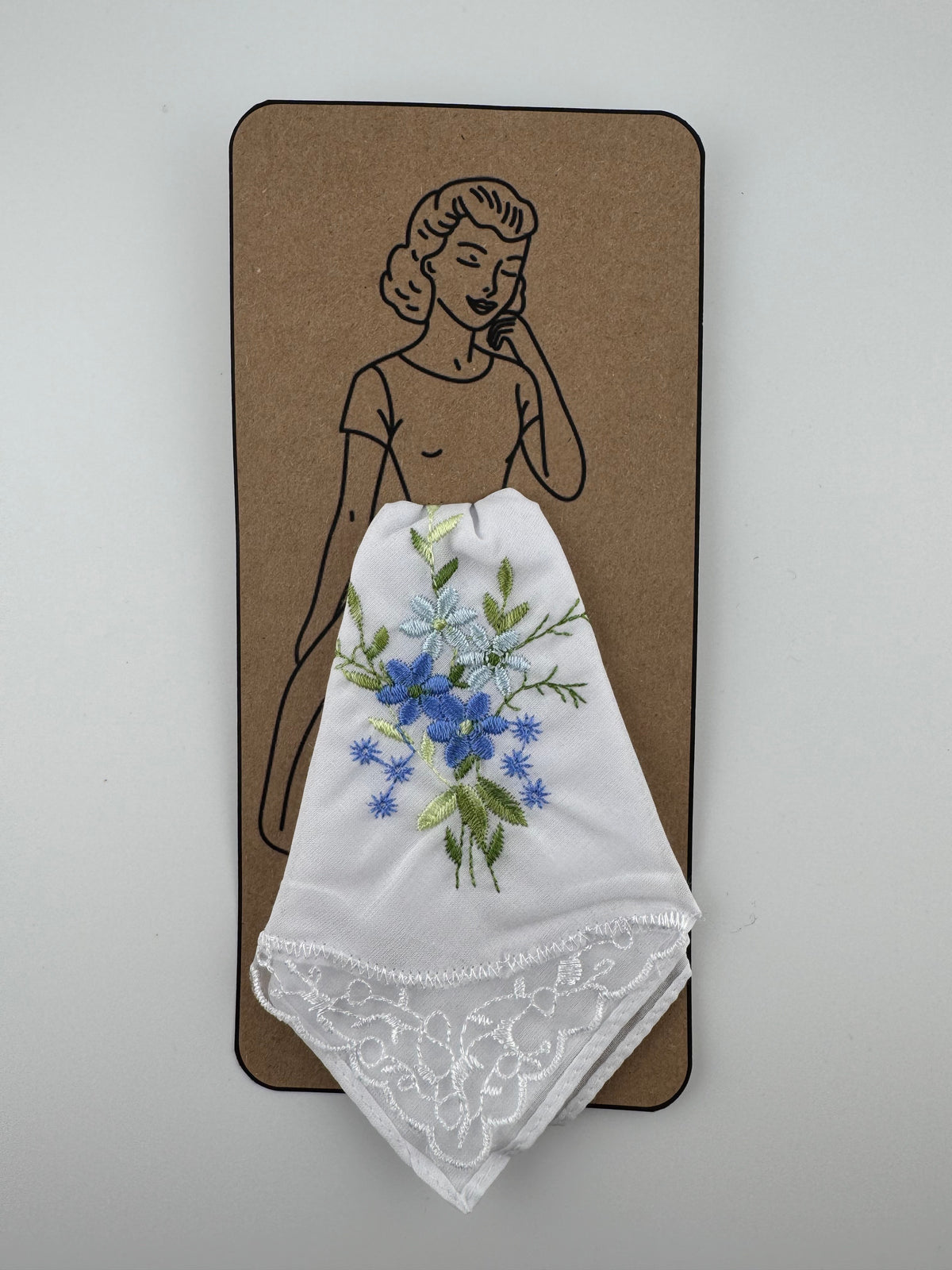 Card - embroidered handkerchief lady