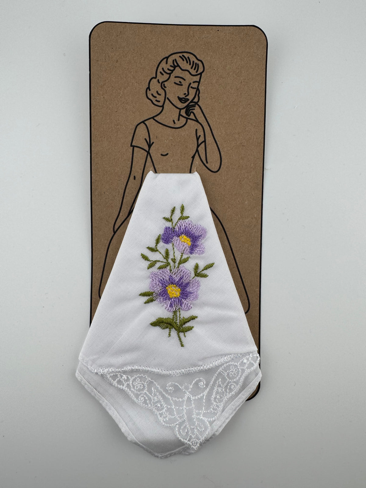 Card - embroidered handkerchief lady