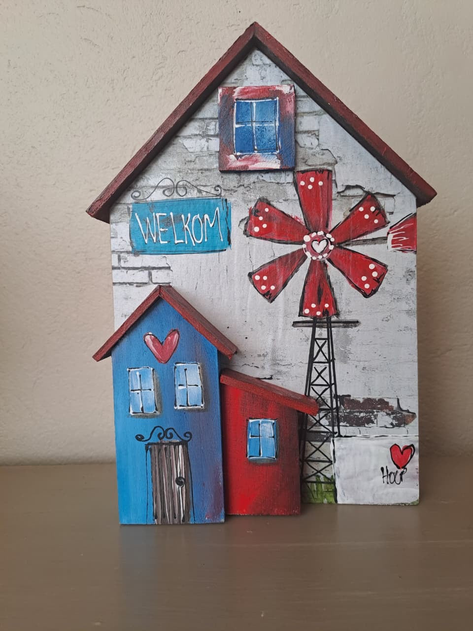 Wooden house - Welkom windmill - 22x15x3cm
