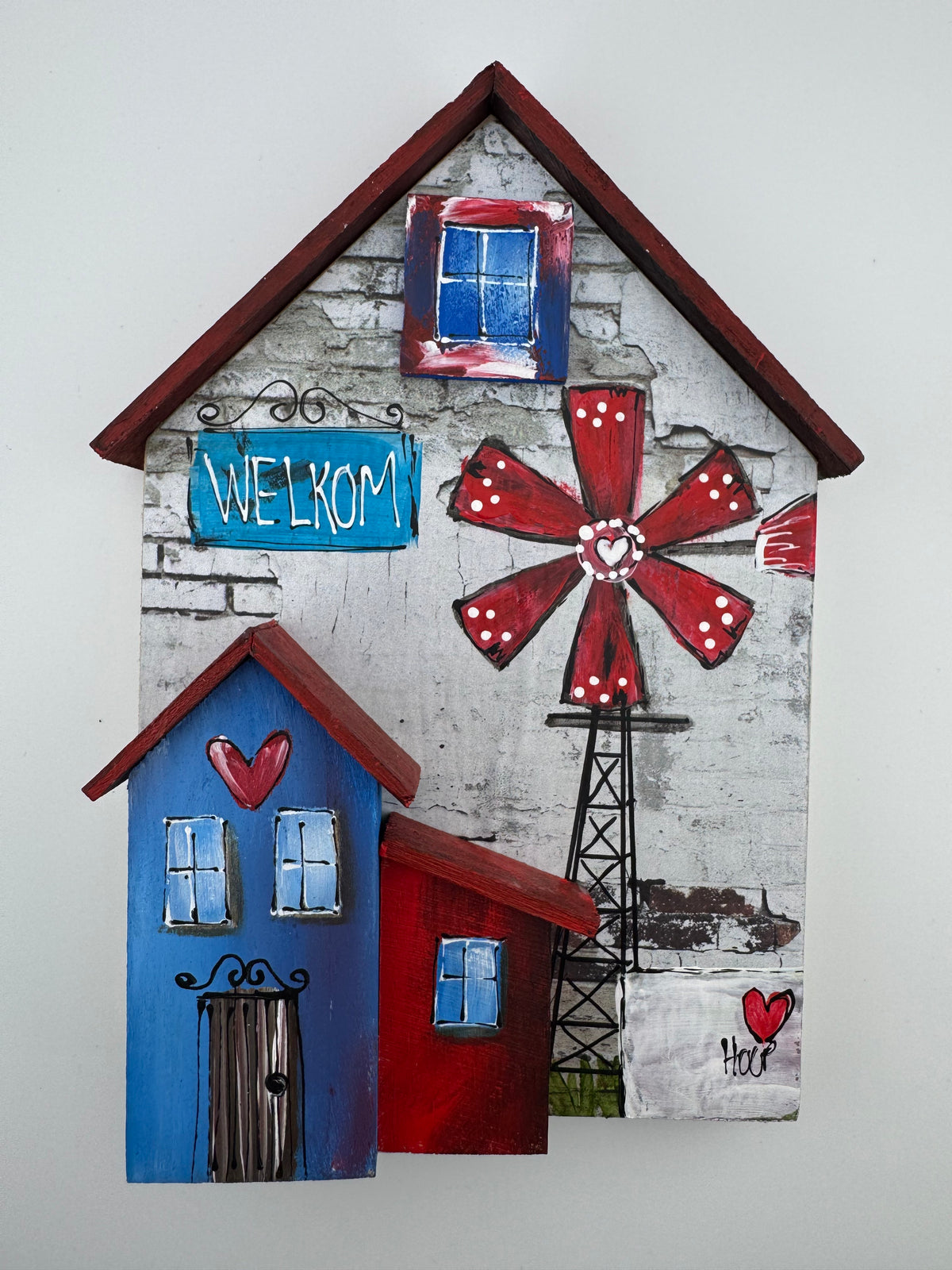 Wooden house - Welkom windmill - 22x15x3cm