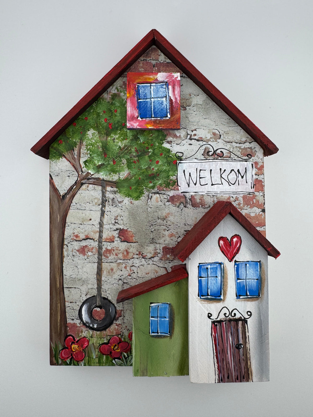 Wooden house - Welkom tree & tyre swing 22x15x3cm