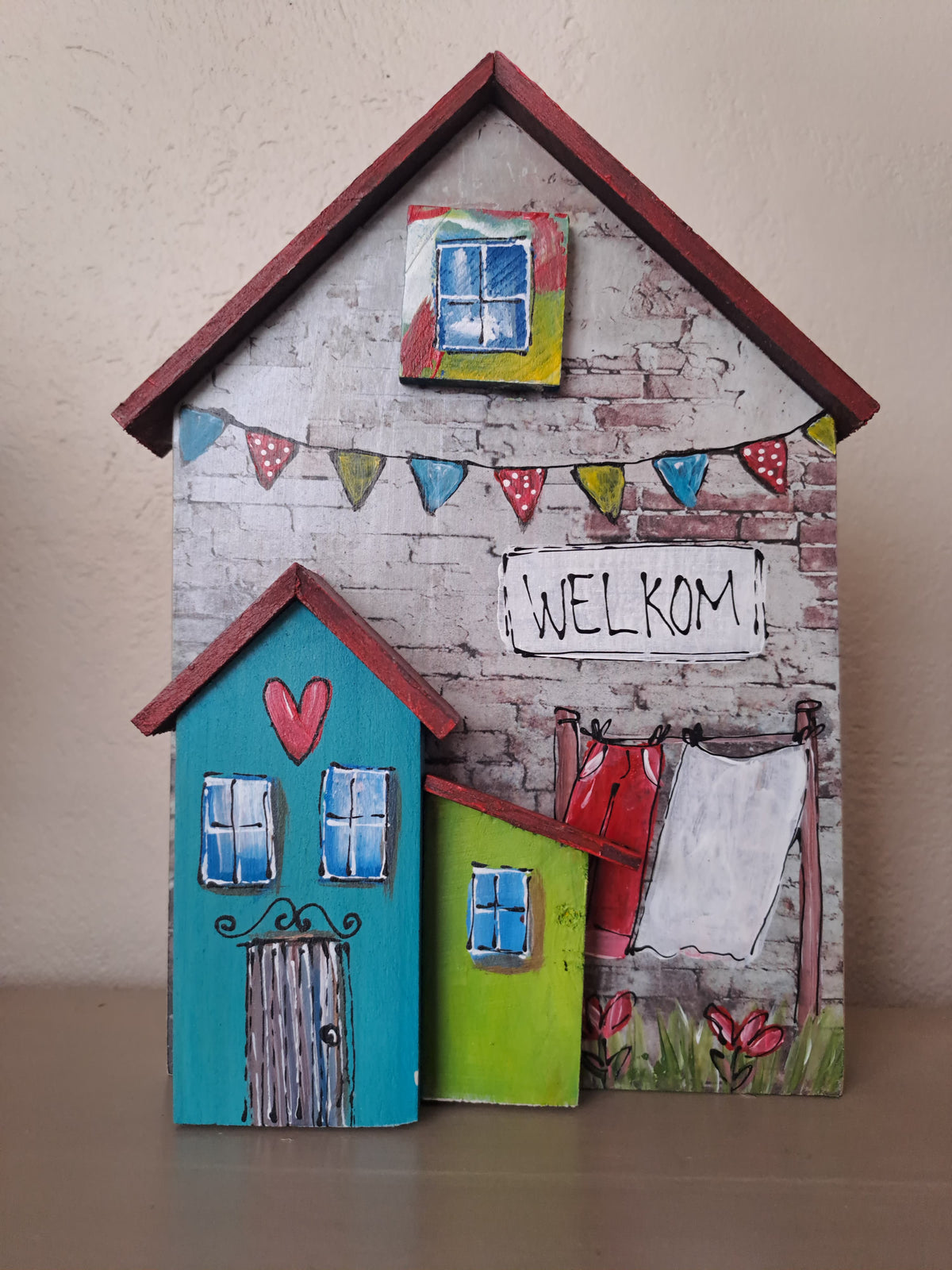 Wooden house - Welkom tree & tyre swing 22x15x3cm