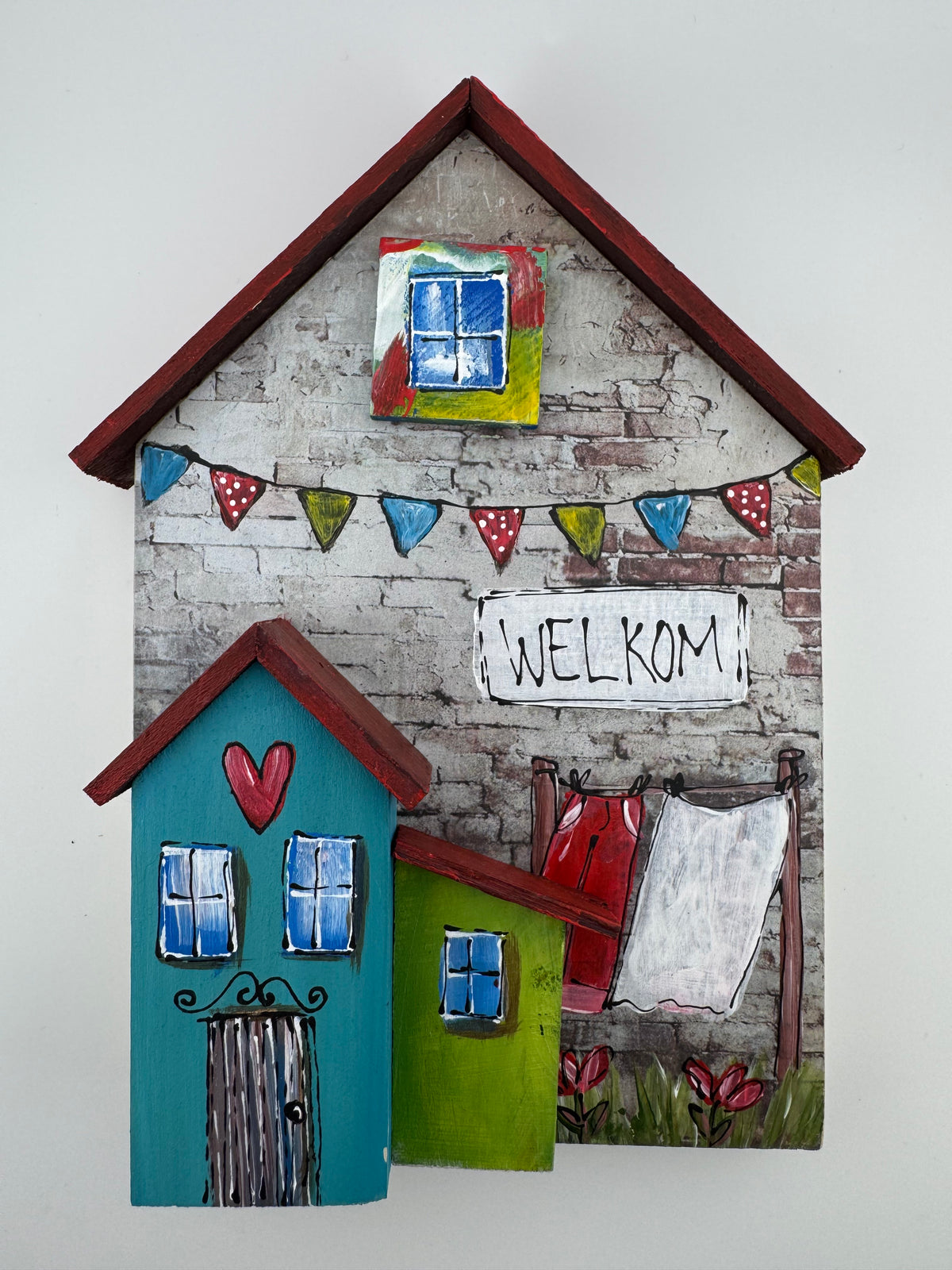 Wooden house - Welkom washing line  22x15x3cm