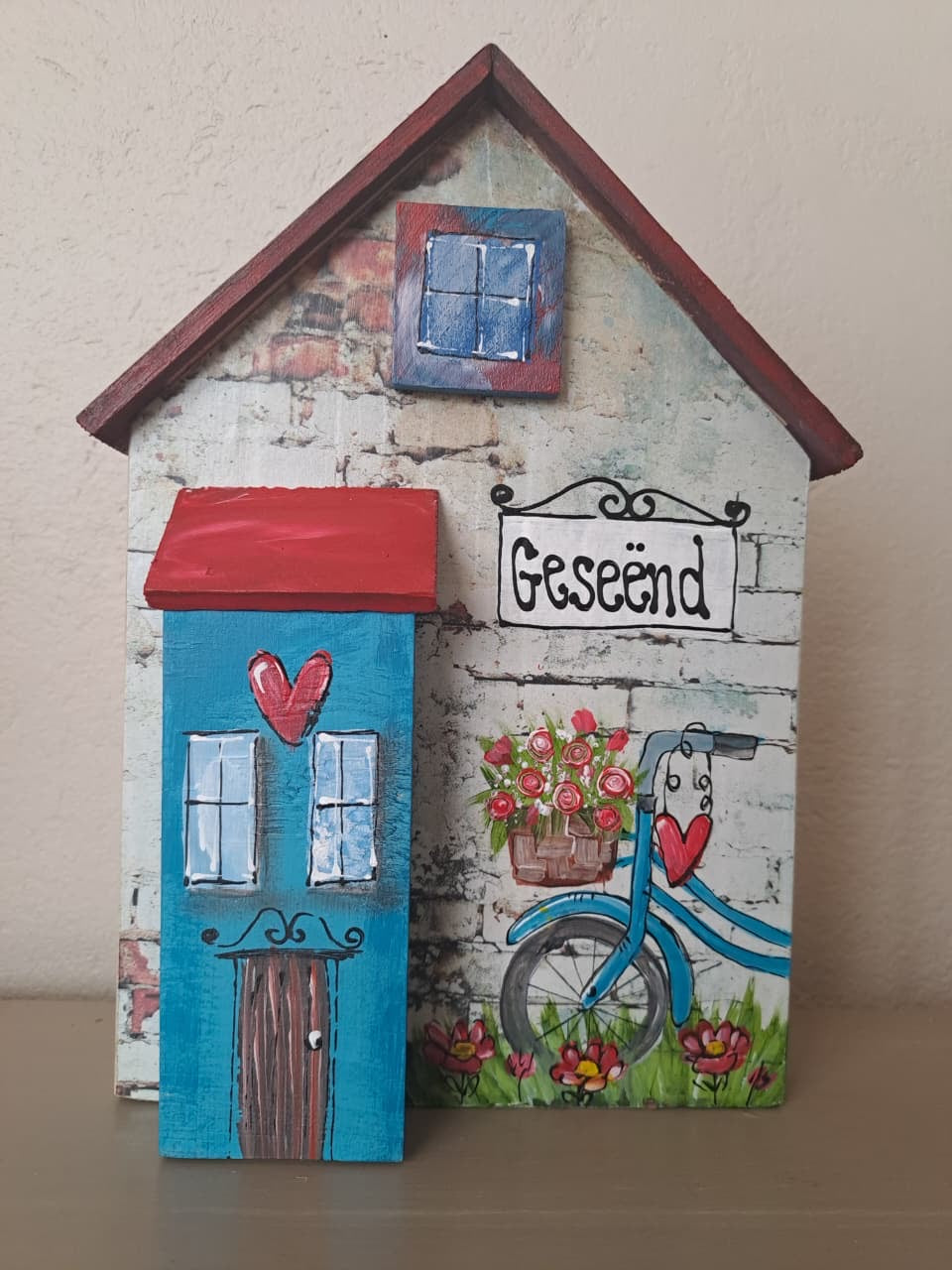 Wooden house - Geseënd bicycle 22x15x3cm