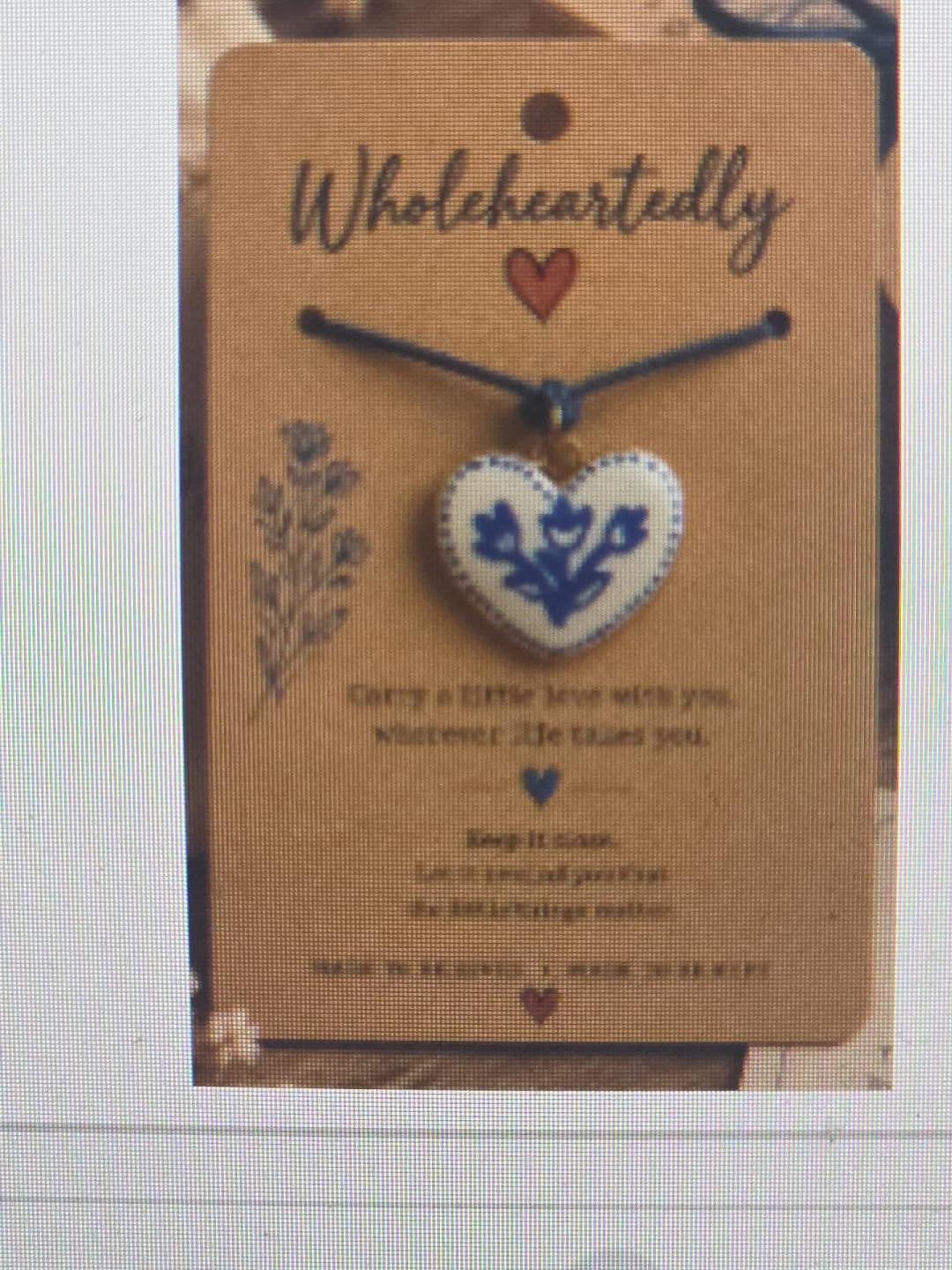 Heart pendant - blue floral on navy cord