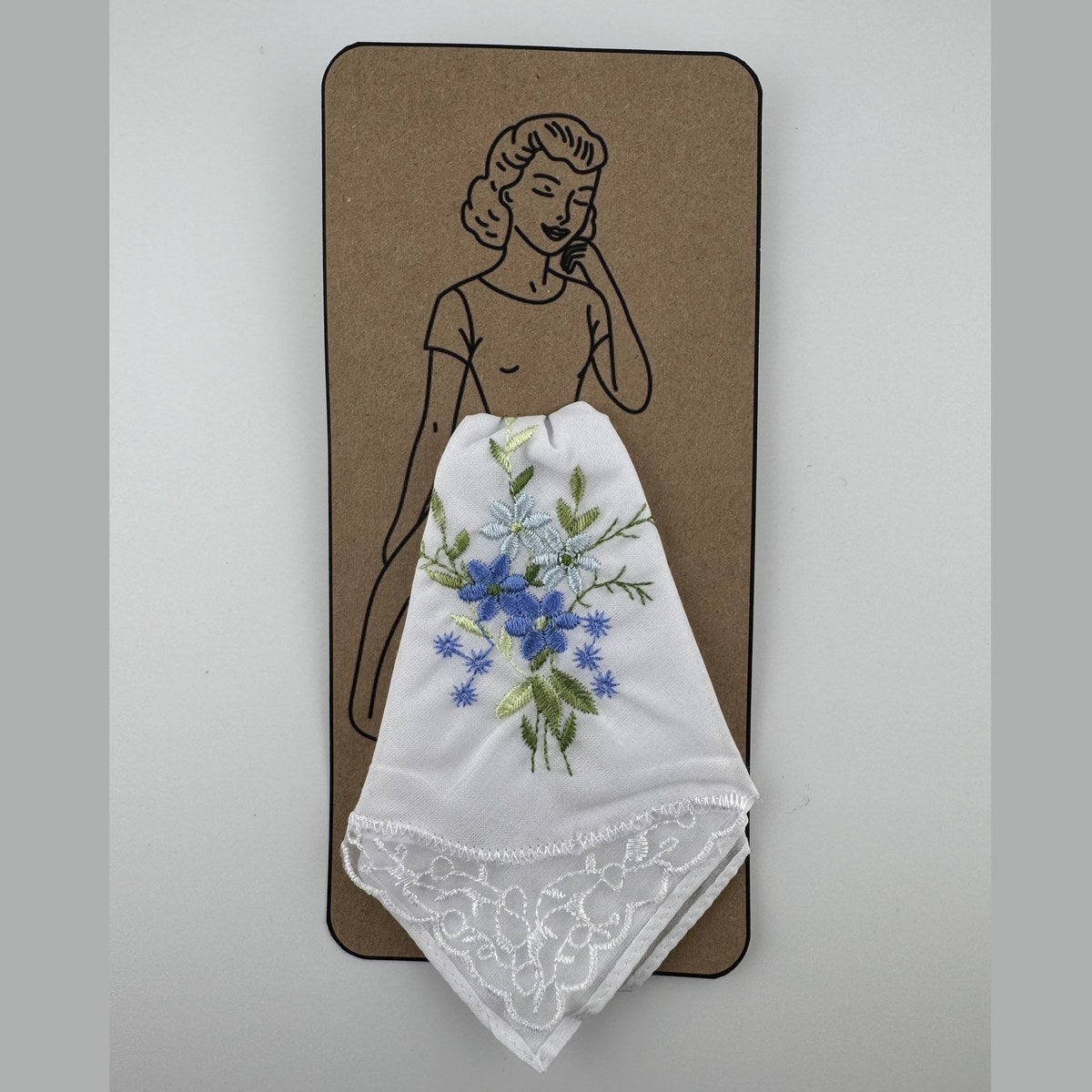 Card - embroidered handkerchief lady